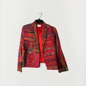 Sandy Starkman Women M Art To Wear Cotton Embrd. Funky Heart Patchwk Boho Jacket